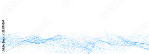 Wave with motion dots. Abstract digital white background. Concept connection big data. Futuristic technology backdrop. 3D rendering.