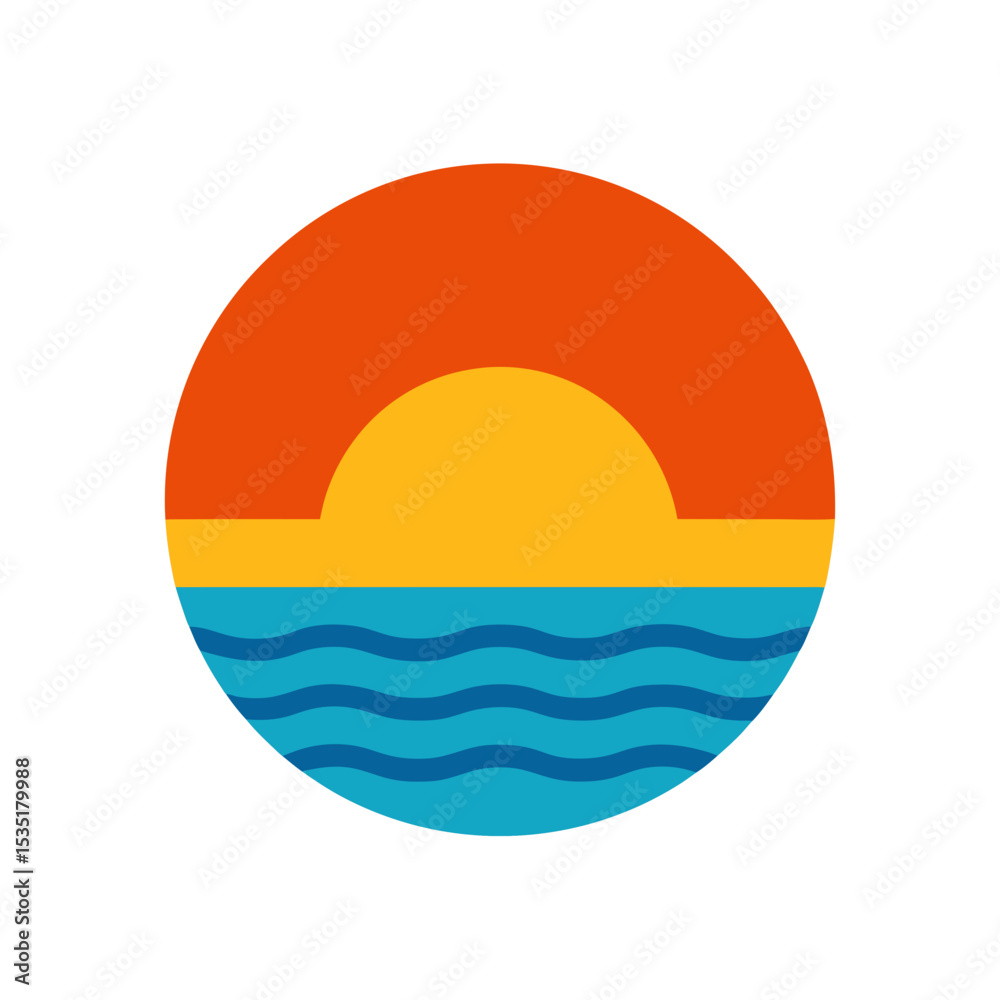 Obraz premium Colorful Ocean Sunset Vector Logo Icon