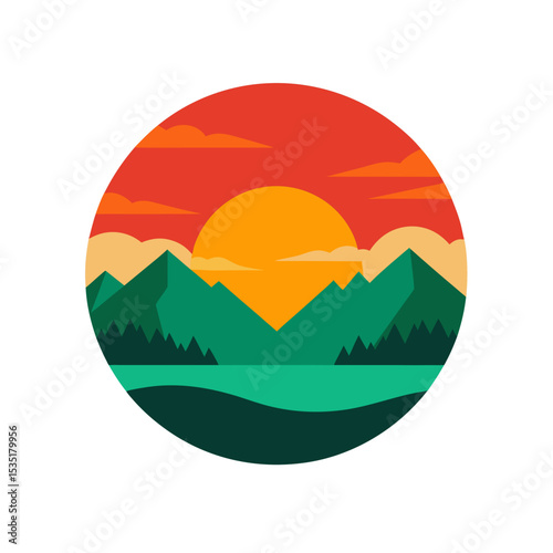 Serene Sunrise Landscape Vector Logo Icon