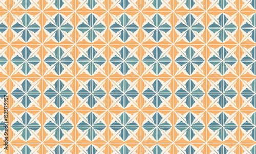 Geometric Ceramic Tile Pattern with Teal and Orange Colors