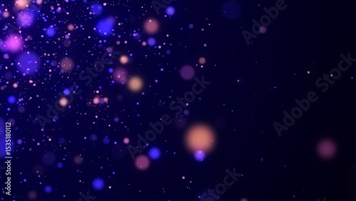 Abstract space dust. Magic snow on background. Dust particles with bokeh effect. Flying glitter dots in infinite. Starfall in the sky. 3d rendering.