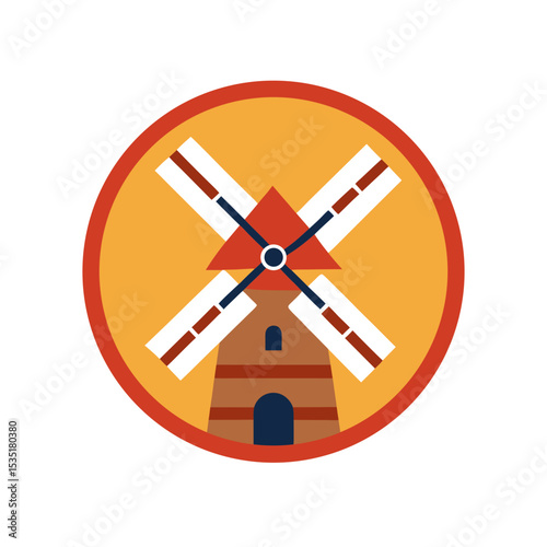 Rustic Windmill Vector Logo Icon Clipart in a Circle