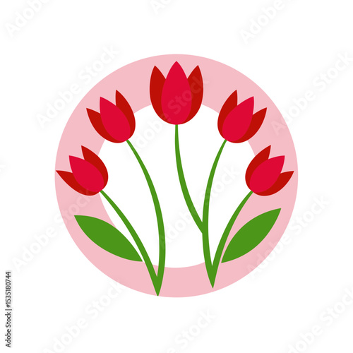 Colorful Tulips Vector Logo Icon Clipart in a Circle