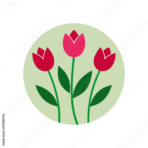Tulips in Bloom Vector Logo Icon Clipart in a Circle