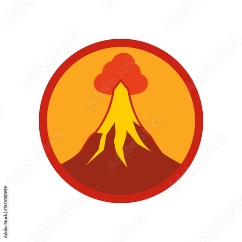 Dramatic Volcano Eruption Vector Logo Icon Clipart in a Circle