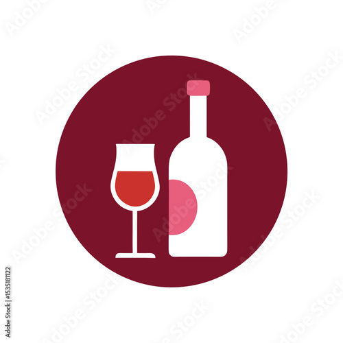 Wine Bottle and Glass Vector Logo Icon Clipart in a Circle