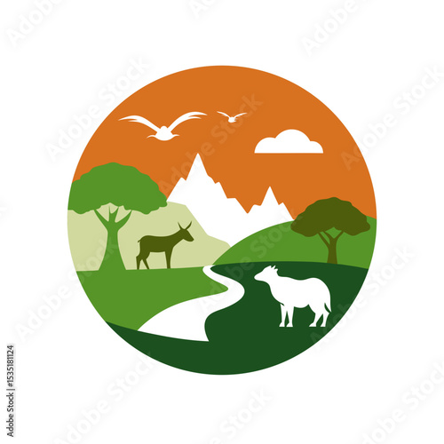 Stylized Wildlife Sanctuary Vector Logo Icon Clipart in a Circle