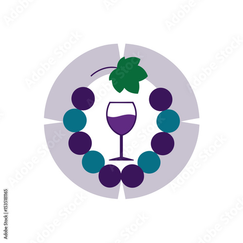 Elegant Wine Glass and Grapes Vector Logo Icon in a Circle