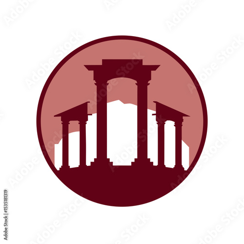 Simple Roman Ruins Vector Logo Icon in a Circle