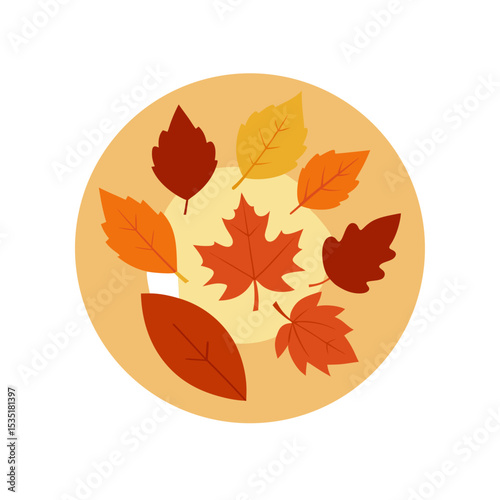 Autumn Leaves Vector Logo Icon in a Circle