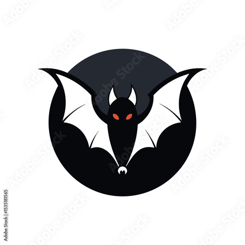 Bat Flying Silhouette Vector Logo Icon in a Circle