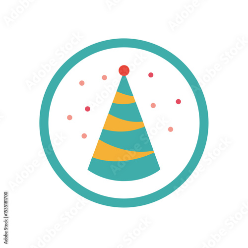 Festive Birthday Hat Vector Logo Icon in a Circle