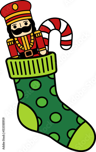 Christmas stocking with a nutcracker inside