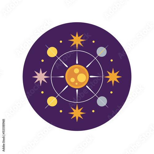 Mystic Astrology Vector Logo Icon in a Circle