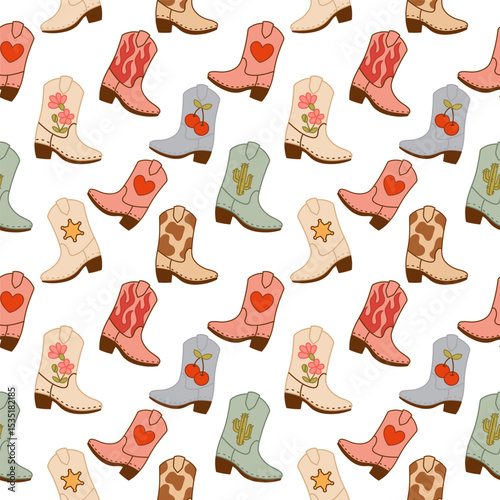 Seamless pattern with cute cowboy boots