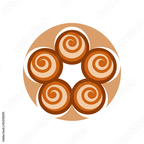 Sweet Cinnamon Rolls Vector Logo Icon Clipart in a Circle