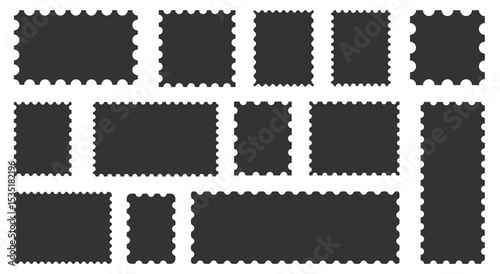 Empty Postage Stamps and Border Shapes. Paper Postmark Set