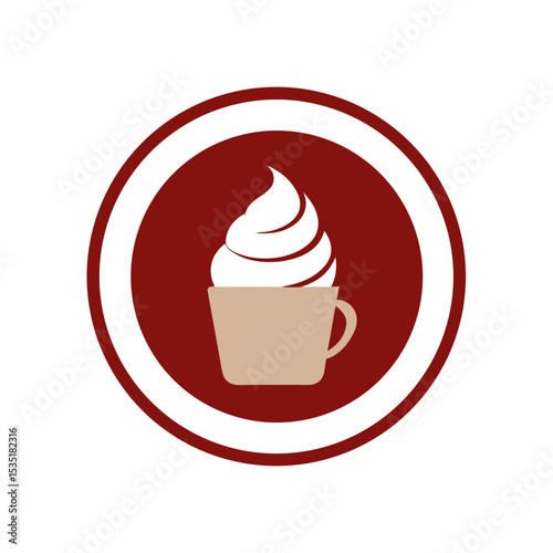 Coffee Cup with Whipped Cream Vector Logo Icon in a Circle