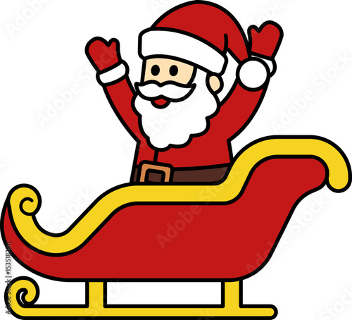 A Santa Claus riding a red sled
