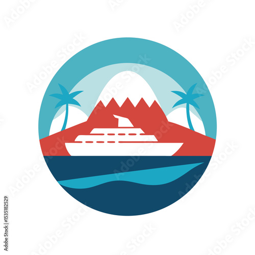 Relaxing Cruise Vacation Vector Logo Icon Clipart in a Circle