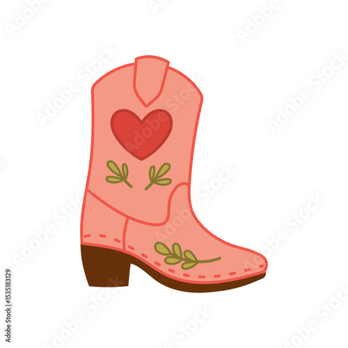 Western boot with heart and leaves illustration