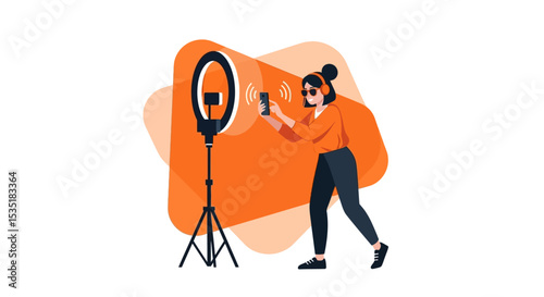 Content Creator Using Ring Light for Video Production