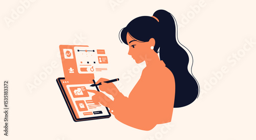 Woman Designing User Interface on Tablet