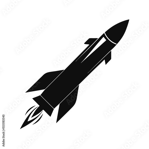 Black Silhouette Ballistic Missile Rapid Descent White Background Icon Graphic rocket
