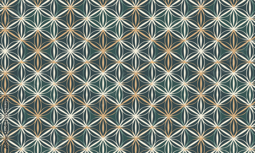 Sacred Geometry Flower of Life Seamless Pattern in Dark Green