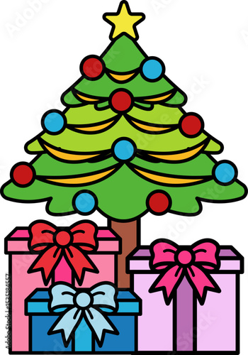 A Christmas tree with a decoration