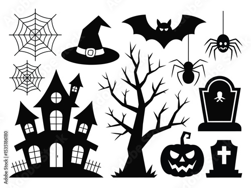Halloween Silhouettes Vector Pack: Spooky Houses, Witches and Ghosts