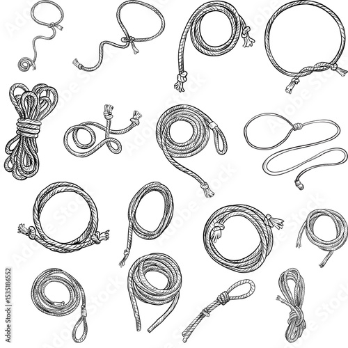 Set of ropes and lasso handdrawn illustration⁠ 