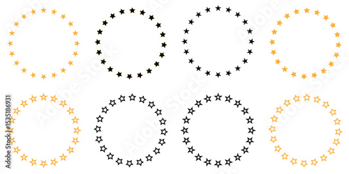European Union Circle Star Icon Set – EU Flag Symbol and Wreath Design Vector Collection