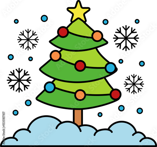 illustration of a Christmas tree with snow