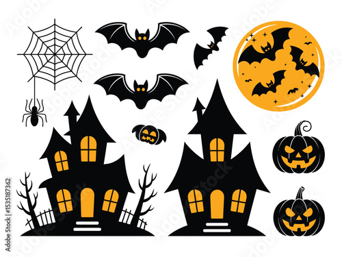 Halloween Silhouettes Vector Pack: Spooky Houses, Witches and Ghosts