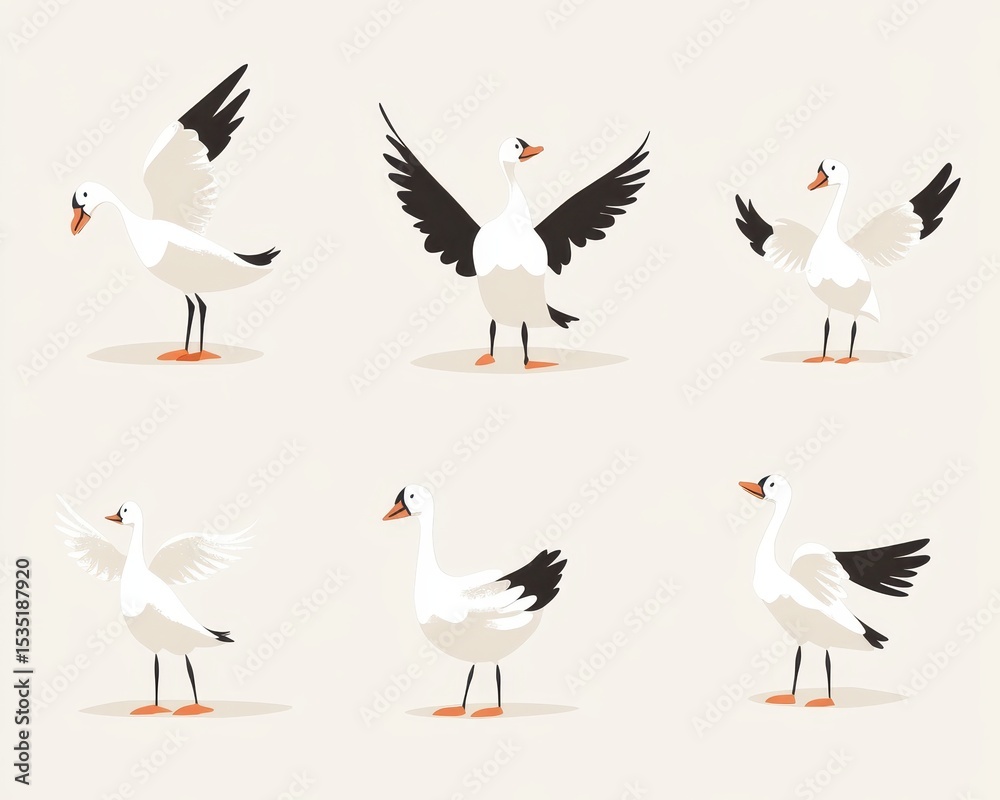 Obraz premium Minimalistic Vector Icons of Mother Goose in Various Poses