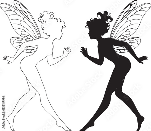 Magical Afro Fairy with Wings Silhouette

Elegant Black Fairy in Flight Vector

Afro-Haired Forest Fairy Design

Whimsical Fairy Princess with Curls

Mystical Afro Fairy in Nature Scene