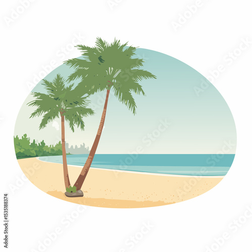 Vector Tropical sandy ocean beach with palm trees, vintage background