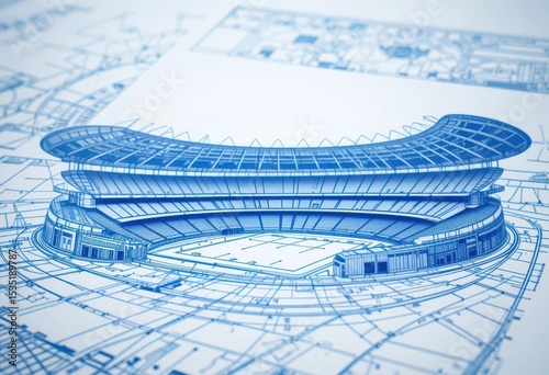  An Architectural Rendering Depicting the Stadium Design with Detailed Line Work