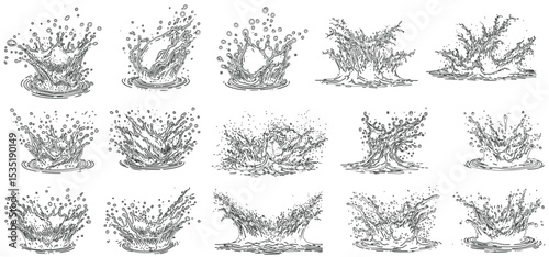 Set of water splash effects, silhouette water splash vector