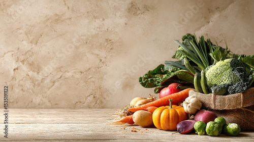 Assortment of fresh vegetables in rustic crate for Sustainable Gastronomy Day