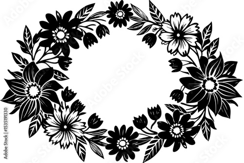 A beautiful floral wreath design featuring a mix of light blue and peach/coral flowers with warm brown/rust colored leaves and stems.
