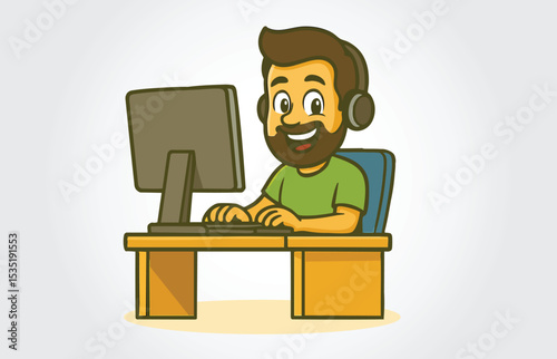 Coder or Programmer Mascot Cartoon Character logo Template