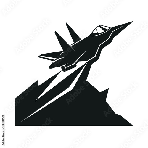 Black Jet Fighter Plane Steep Ascent Dramatic Silhouette Mountain Background aircraft