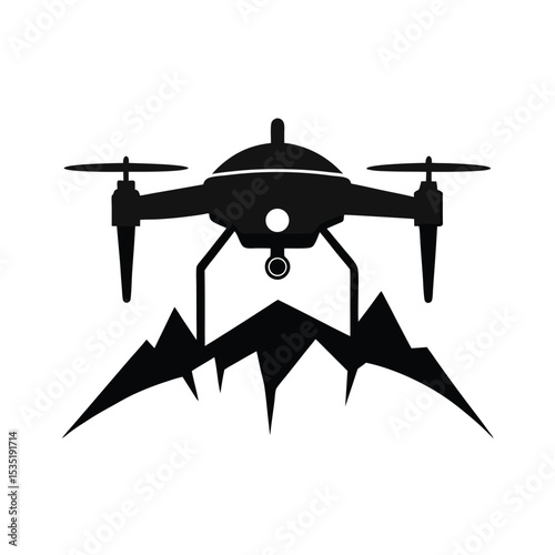 Black Combat Drone Surveying Mountainous Terrain Aerial View Silhouette Icon military