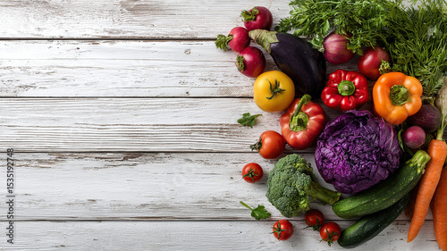 Colorful fresh vegetables on rustic wooden surface for Sustainable Gastronomy Day