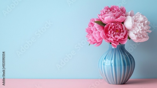 Wallpaper Mural Beautiful bouquet of peonies in a blue vase against a pastel background creating an elegant home decor look Torontodigital.ca