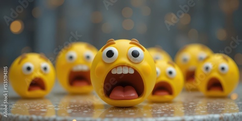  Claymation Shock Yellow emoticons molded in claymation style, expressing hilarious shock on a transparent surface, great for