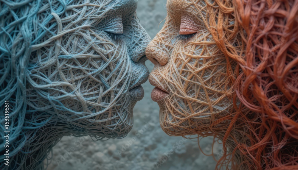 Textile Tenderness Fabric Strands Converging, Implying a Kiss, A Close Up of Love s Intricate and Delicate Threads Textile Tenderness Fabric Strands Converging, Implying a Kiss, A Close Up of Love s Intricate and Delicate Threads