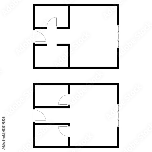 Black and White floor plan of a modern unfurnished house for your design. Suburban house blueprint. Architectural background.